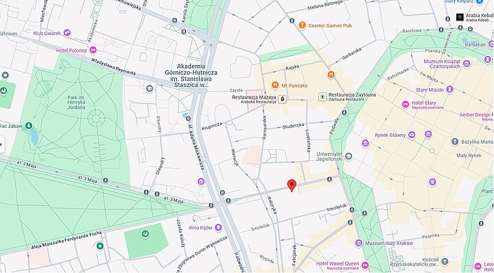 Fragment mapy z zaznaczonym miejscem